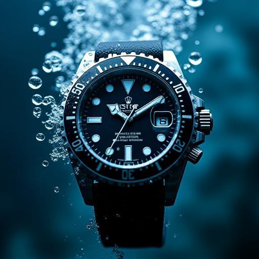 Diver watch with rotating bezel submerged in water