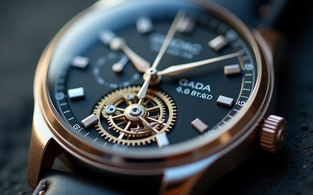 Close-up of a mechanical watch highlighting intricate gears