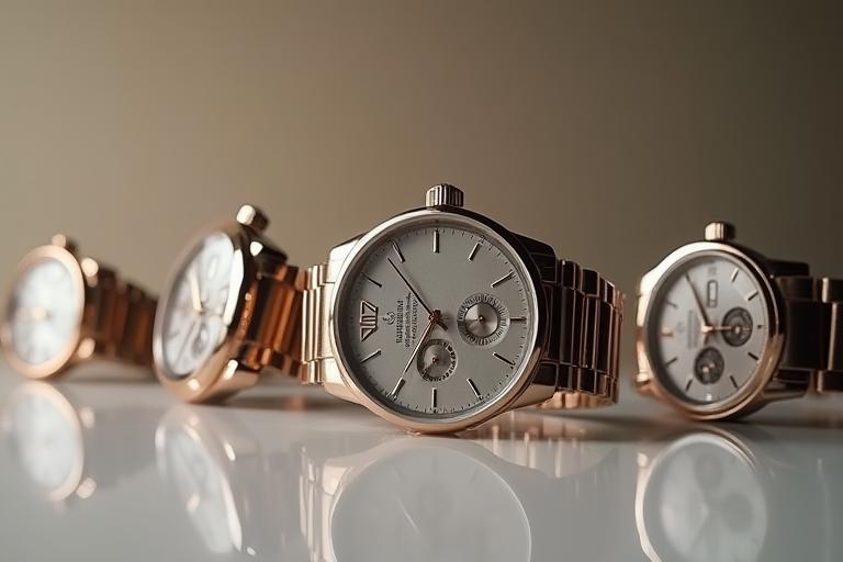 Curated selection of watches lined up for inspection