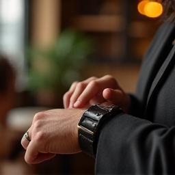Customer adjusting watch strap in cafe