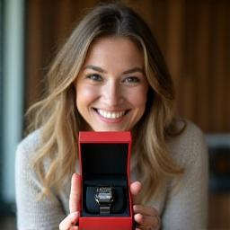 Customer smiling with watch box